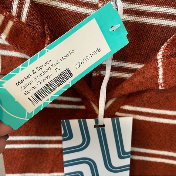 NWT Market & Spruce Kalloon Brush Knit Stripped Maroon Hooded Sweatshirt Size 1X - Picture 5 of 9